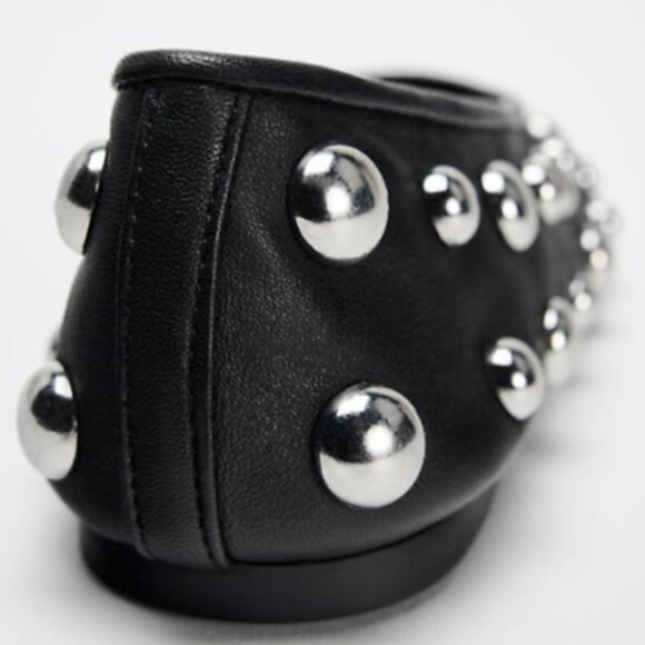 ZARA Studded Leather Black Ballet Flats - Picture 5 of 9